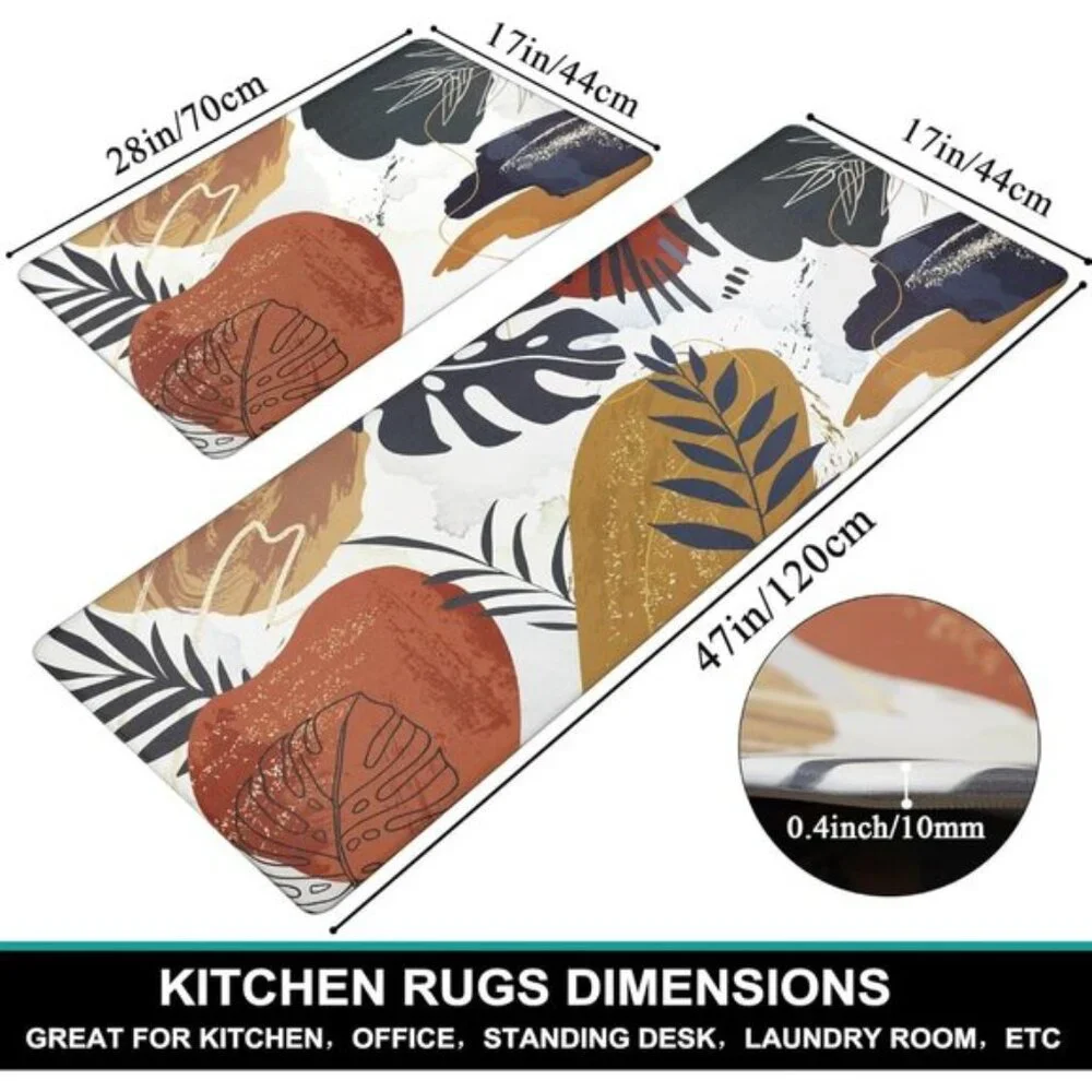 New Set of 2 Boho Kitchen Rug, Non-Skid, Cushioned, Anti-Fatigue, Waterproof